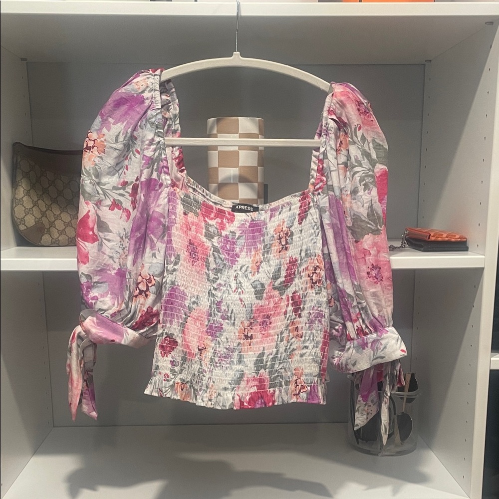Express Pink Floral Smocked Blouse